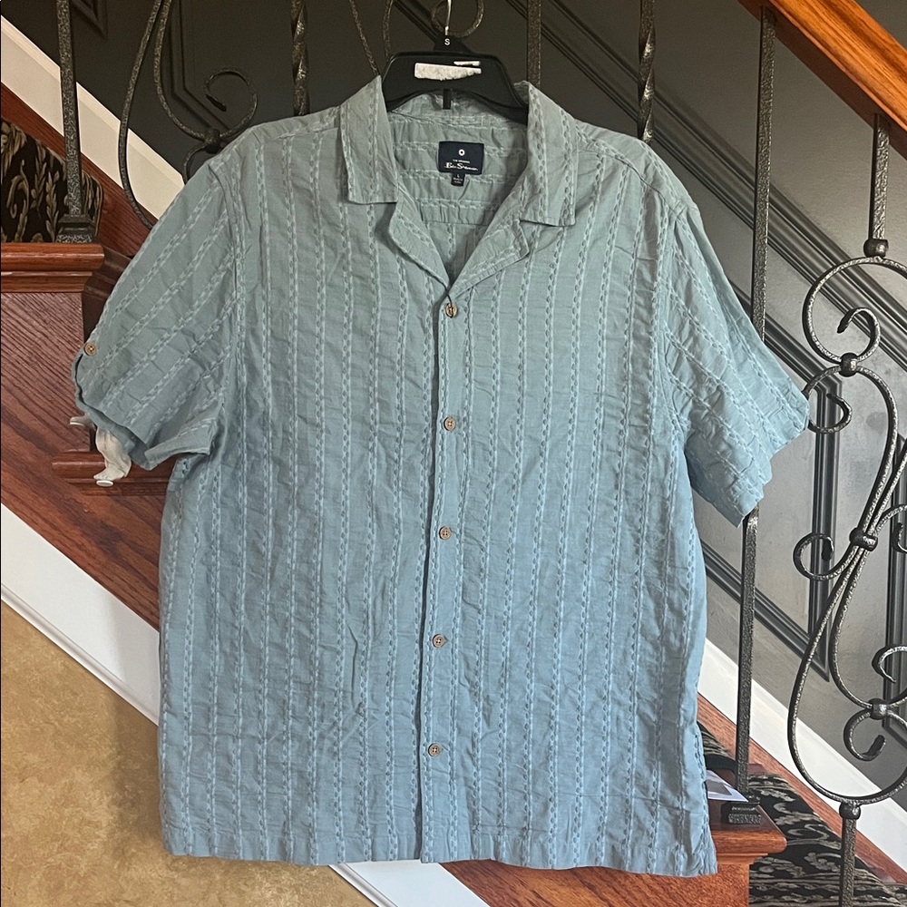 Ben Sherman Light Blue Short Sleeve Textured Button Down Shirt Size L